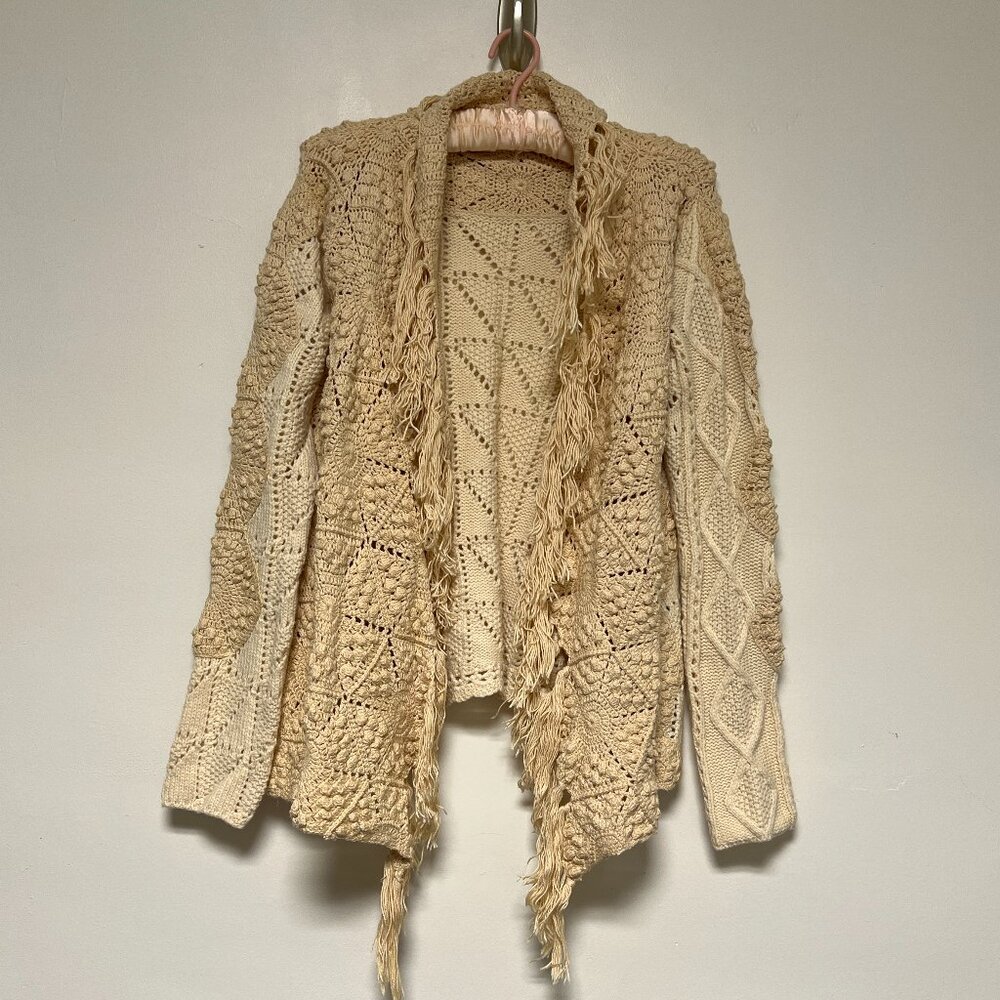 ANTHROPOLOGIE ROSIR NEIRA KNIT CROCHET OPEN FRONT CARDIGAN SMALL